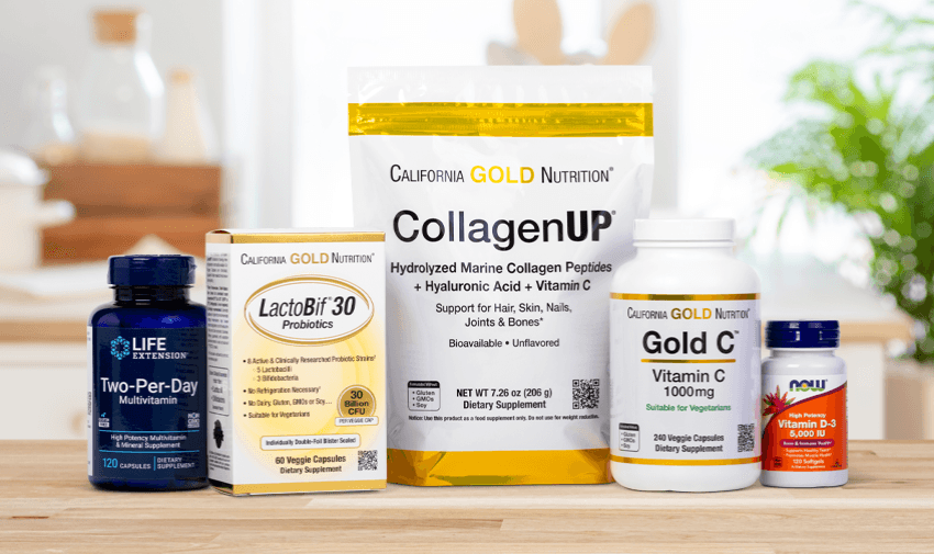 Selection of health supplements including multivitamins, probiotics, collagen, vitamin C, and vitamin D, ideal for supporting disabled people’s wellbeing and reducing healthcare costs. Save money on essential supplements with exclusive mobility discounts and offers through Purpl.