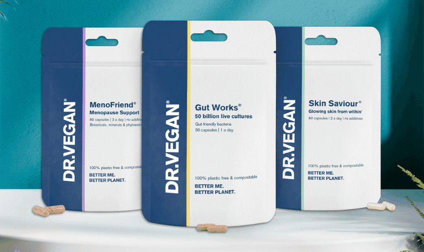 Three pouches of supplements from Dr. Vegan