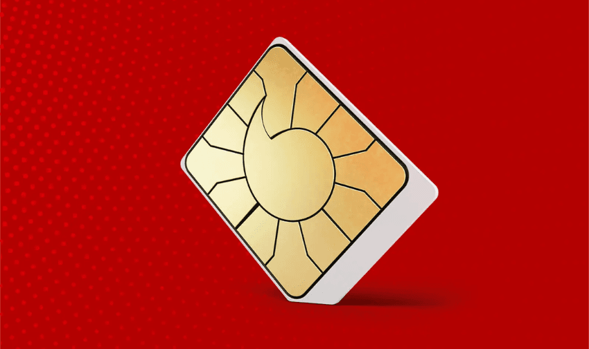 Vodafone SIM card graphic on a red background, representing connectivity and mobile services. Includes disabled utilities discounts like mobile plans for disabled users.