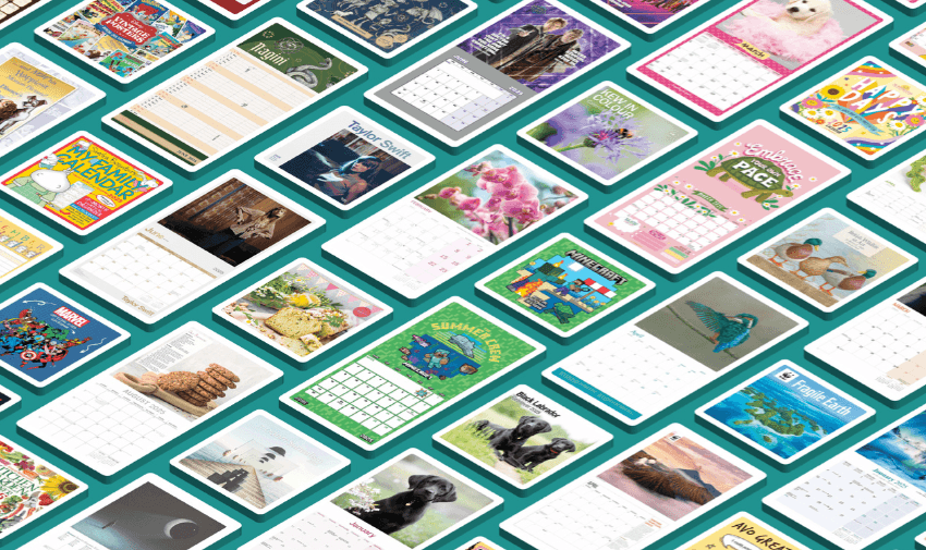 a selection of calendar club calendars on a teal background