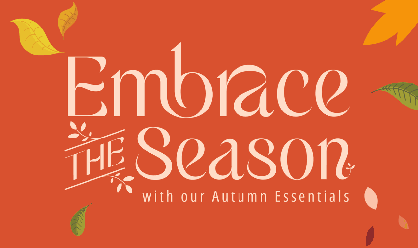 Embrace the season with our autumn essentials on a burnt orange background