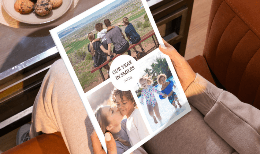 image of a person looking at a photo collage with three different images