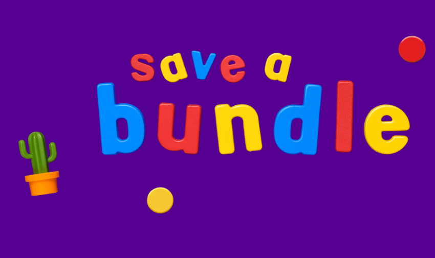 A purple background with the text "save a bundle" written in colourful, playful letters. The Utility Warehouse logo appears in the bottom right corner with their name displayed alongside. 