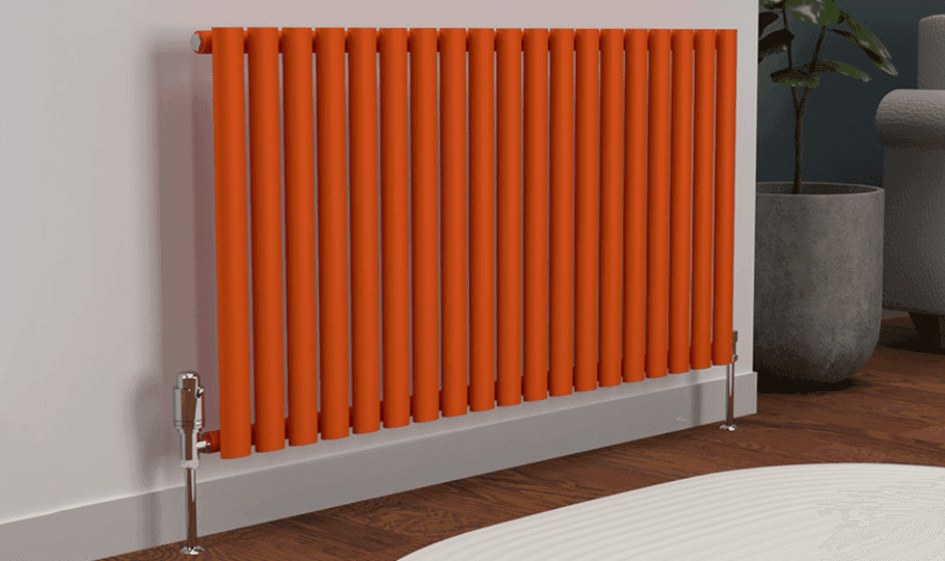 600 x 1140 single oval designer radiator in sunburst orange