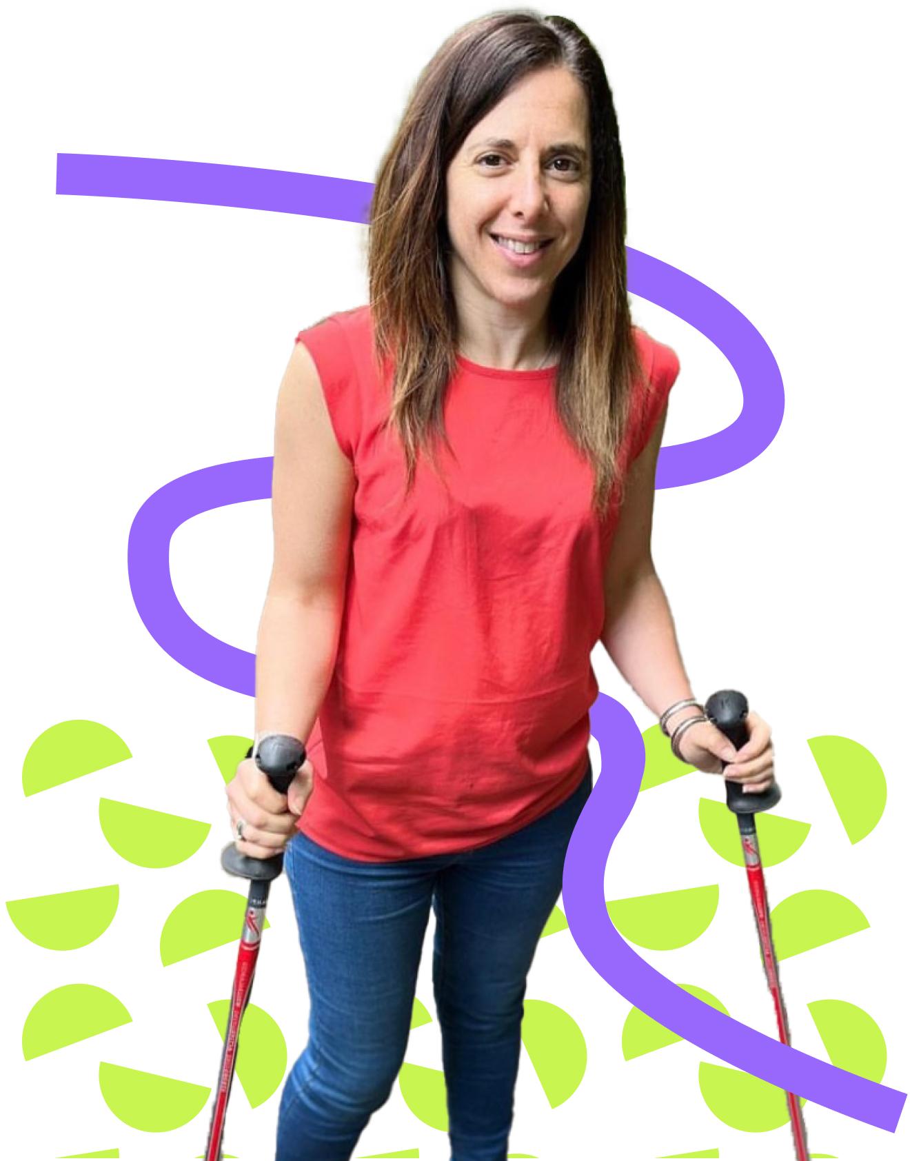 A photo of Purpl founder Georgina with her two walking poles.