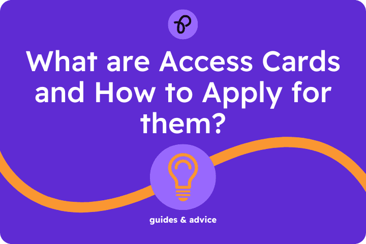 Purple background with Purpl logo and white text that reads What are access cards and how to apply for them Guides and Advice