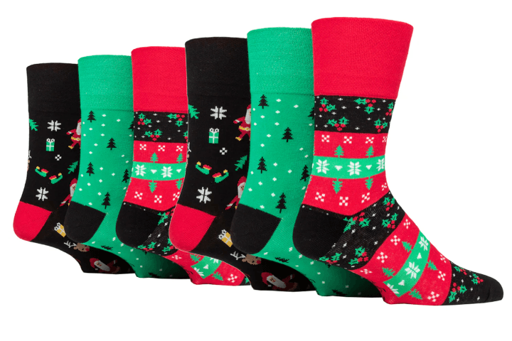 A set of 6 mens christmas socks from gentle grip and Purpl disabled discount