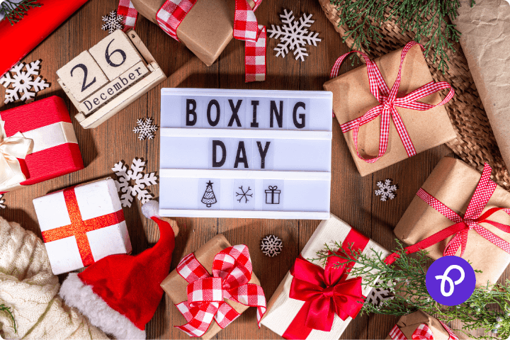 a christmassy scene on a table with a light box and the words Boxing Day