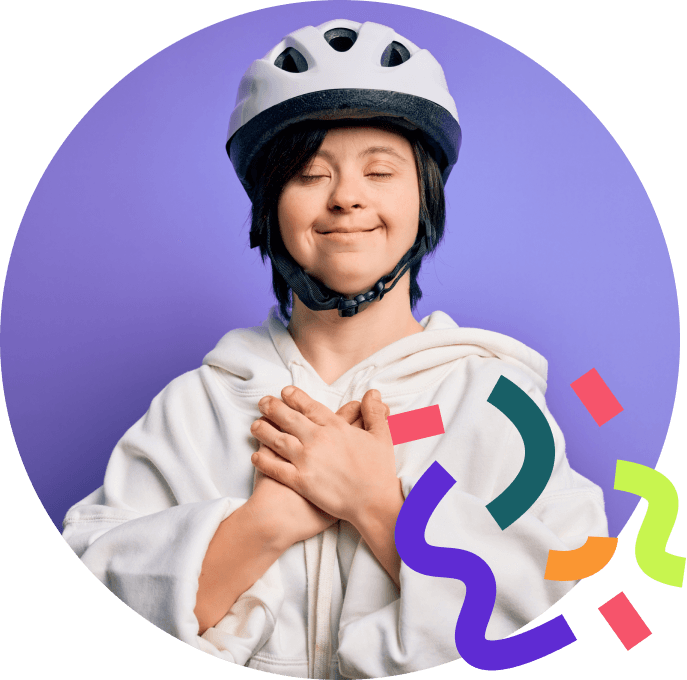 Cyclist woman with Down syndrome, smiling