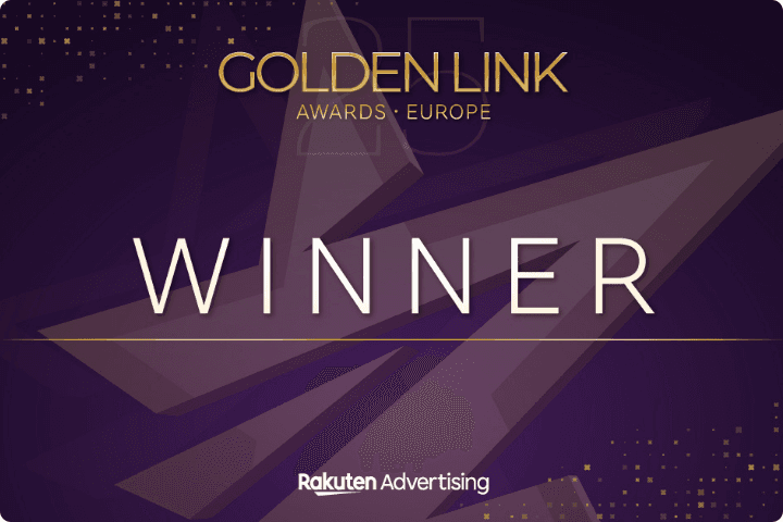 Dark purple background with a star shape and the text reading Golden Link Awards europe Winner