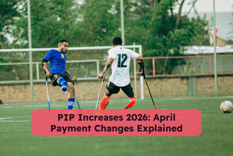 Disabled footballers playing an inclusive match using crutches, representing PIP increases 2026, disability benefit support, cost of living pressures, and shopping discounts for disabled people with long-term health conditions