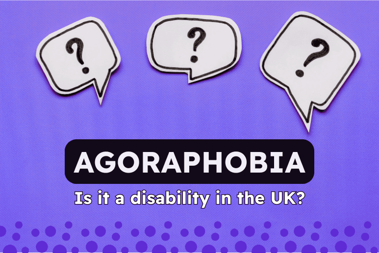 Graphic asking if agoraphobia is a disability in the UK for people with mental health conditions and Purpl discounts support.