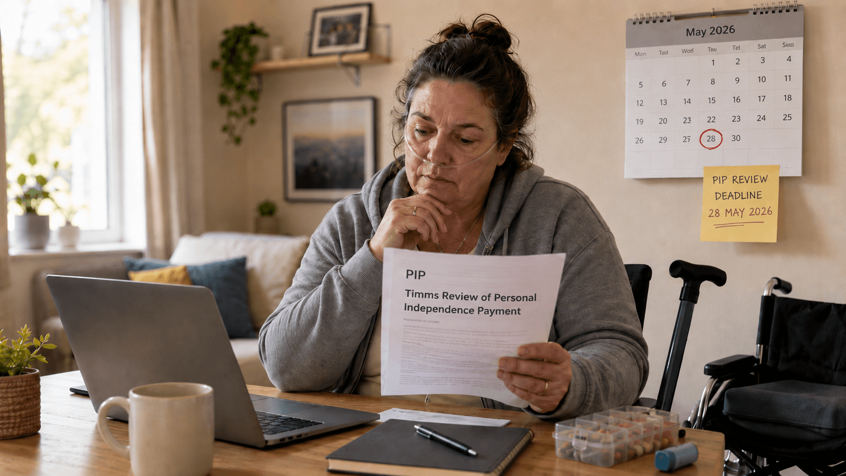 Disabled person reading PIP review information before the 28 May 2026 deadline with support for disabilities, long term health conditions and Purpl discounts.